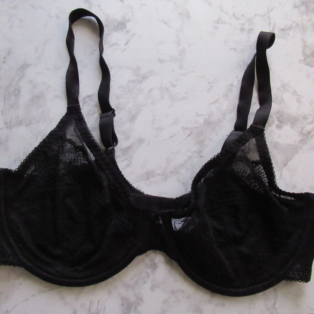 She Curve Bra 36D‎ Black Sheer Underwire Back Closure